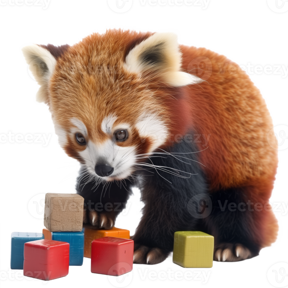 A Playful Red Panda Exploring Colorful Blocks png