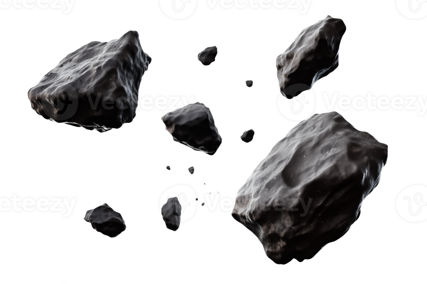 Floating Asteroids in a Digital Space Environment png