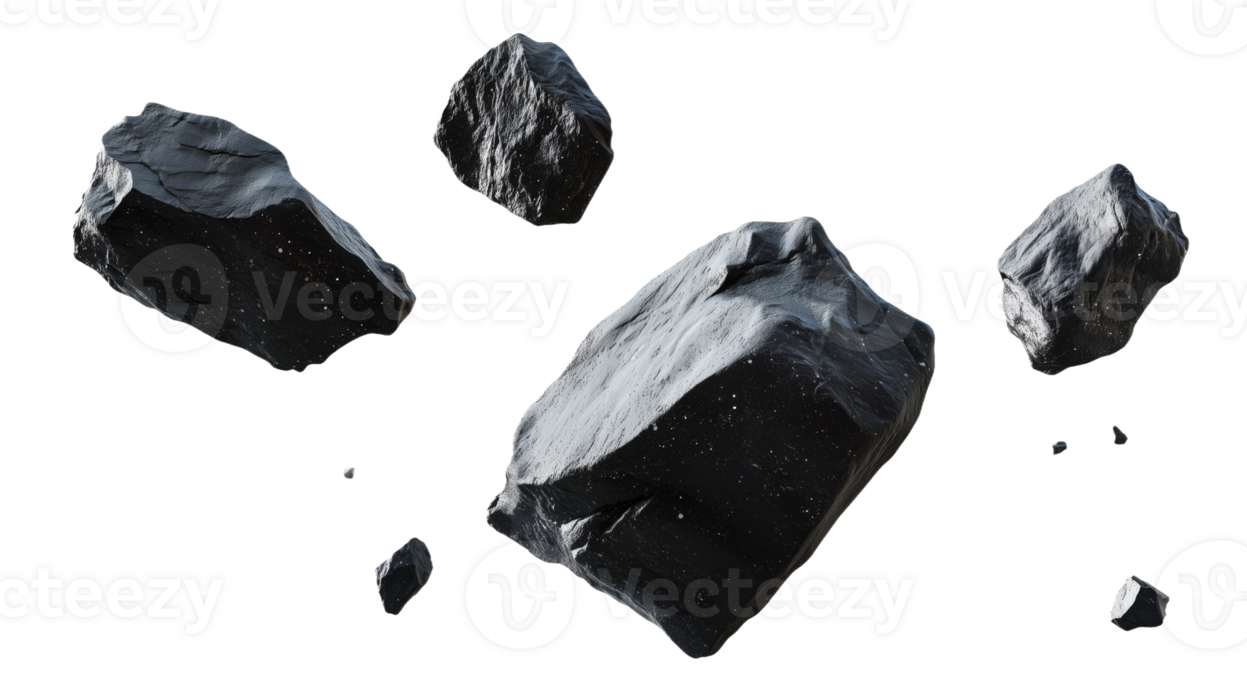A Surreal Collection of Black Rock Fragments Floating in Space png
