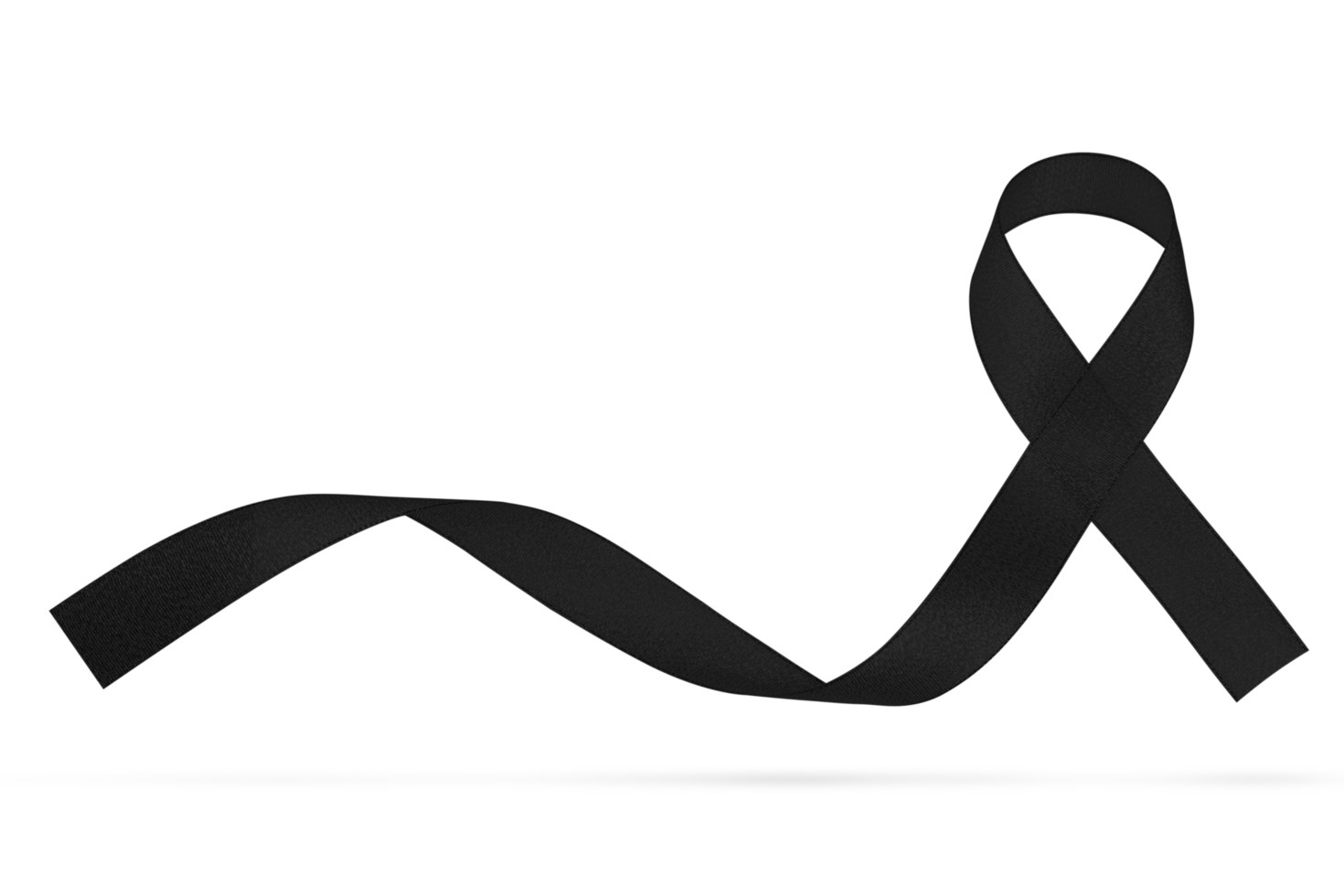 Black awareness ribbon isolated. Mourning and melanoma symbol. White banner with cancer cancer realistic black ribbon. Design template for info graphic or magazine, website. png