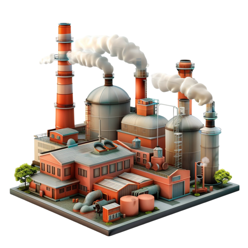 Factory with Smoke from Chimneys AI-Generative png