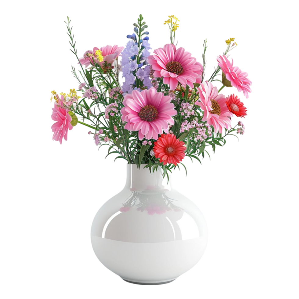 Vase with Pink and Purple Flowers AI-Generative png