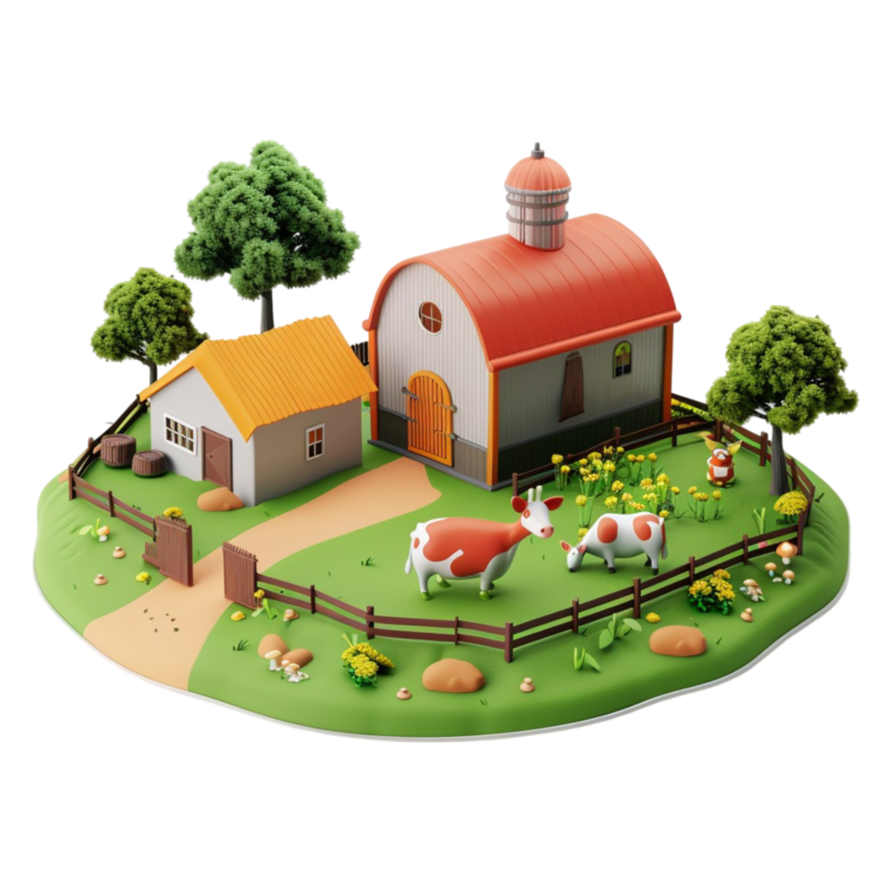 Farm with Cows on Small Island AI-Generative png