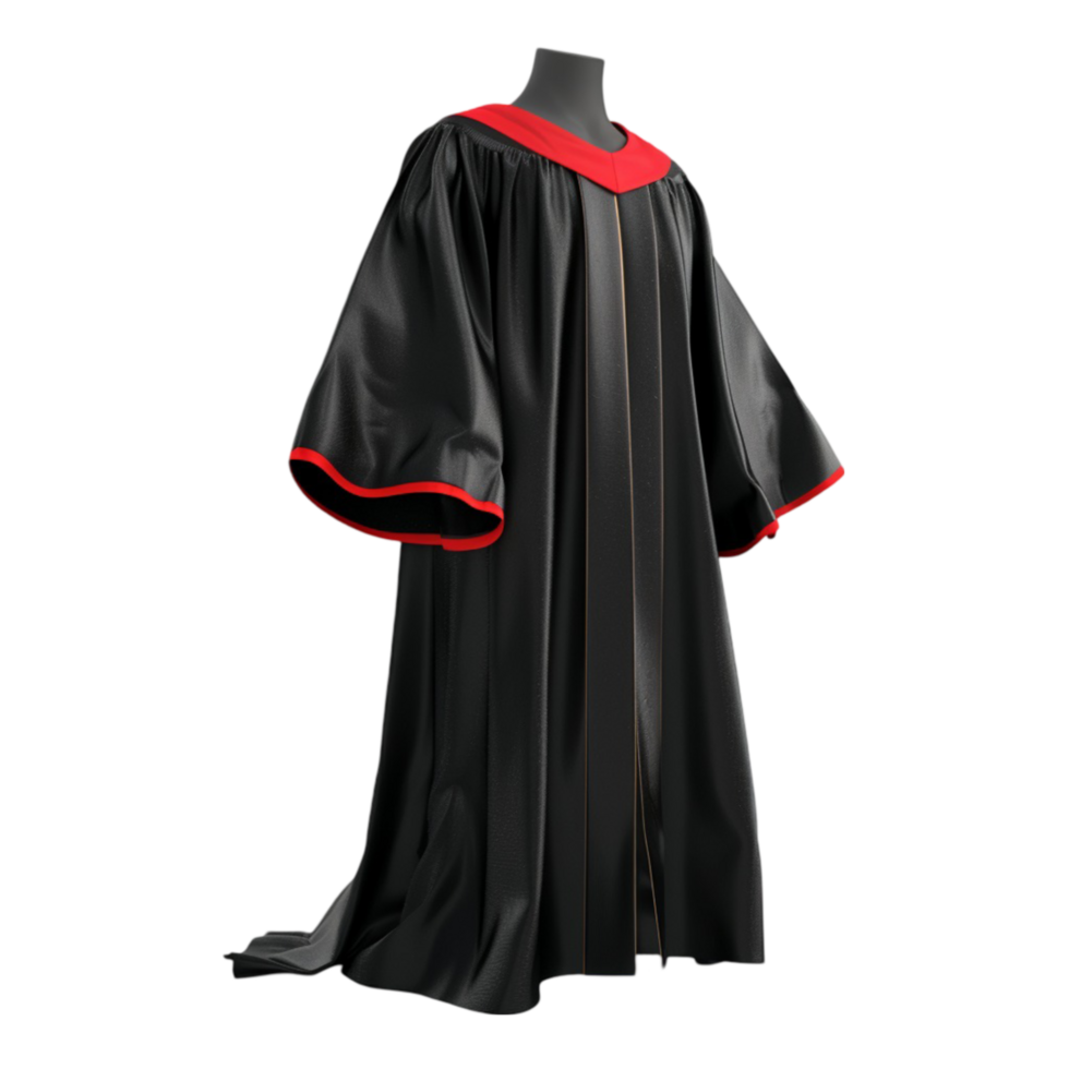 Black Graduation Gown with Red Trim on Transparent Background AI-Generative png