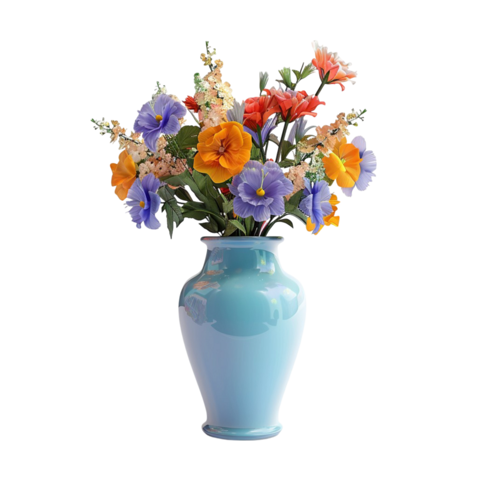 Blue Vase with Colourful Flowers AI-Generative png