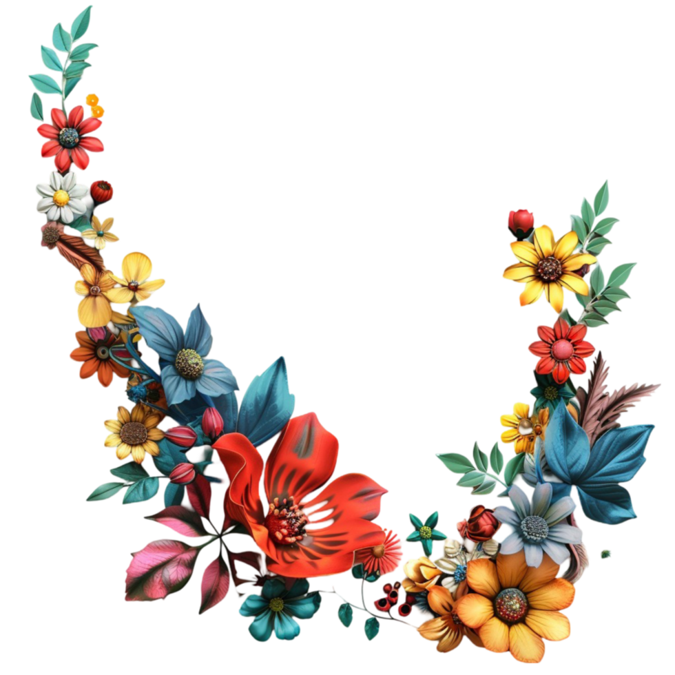 Flower Wreath with Leaves AI-Generative png