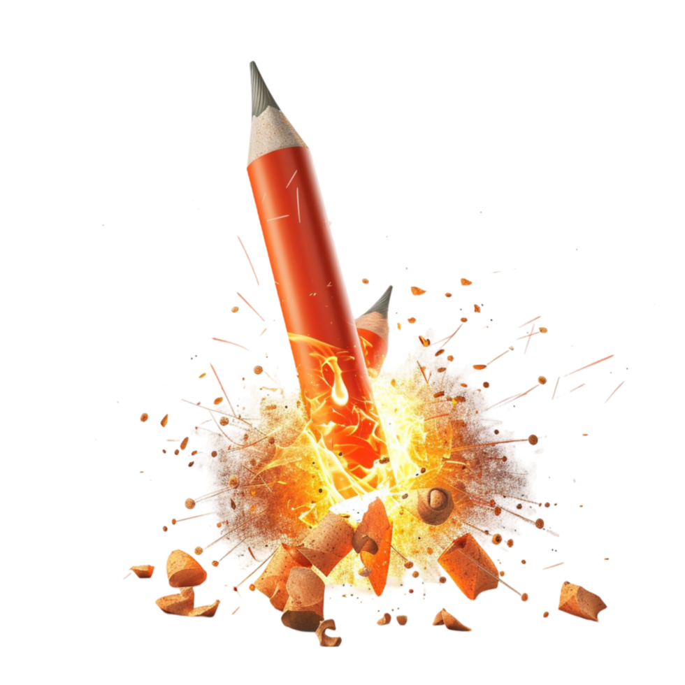 Pencil Exploding with Fire and Smoke AI-Generative png