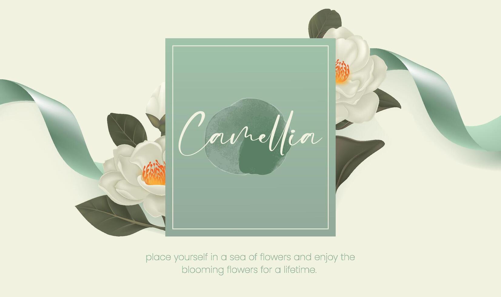 Blooming white camellia illustration design template vector