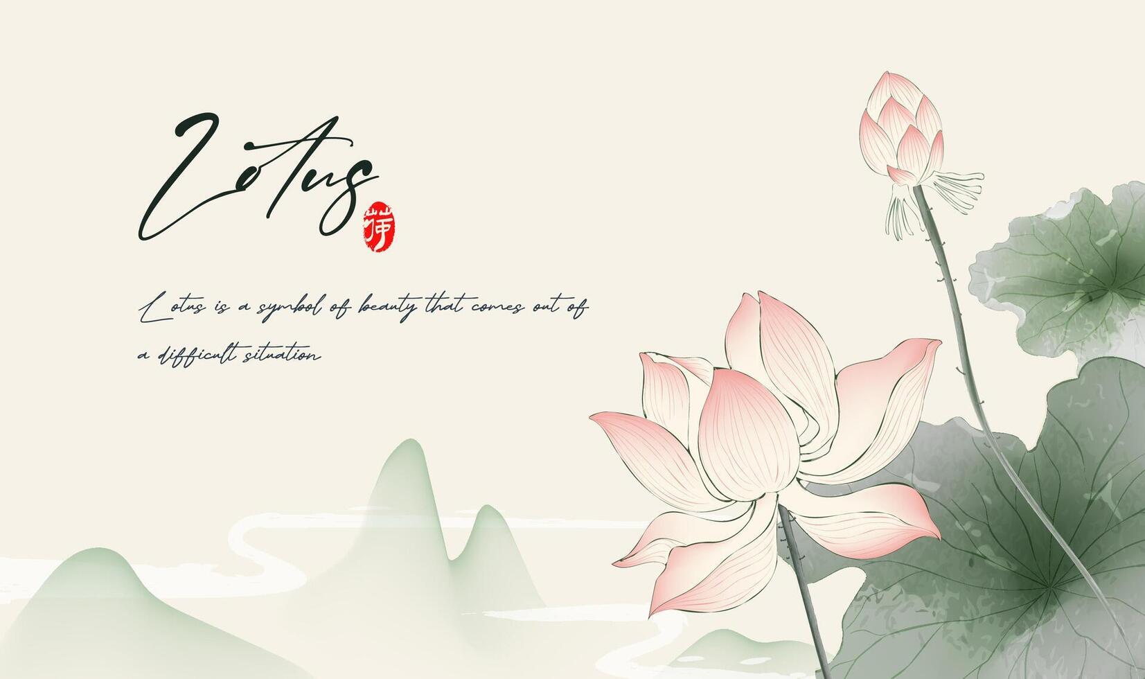 Ink illustrations of lotus flowers in full bloom vector