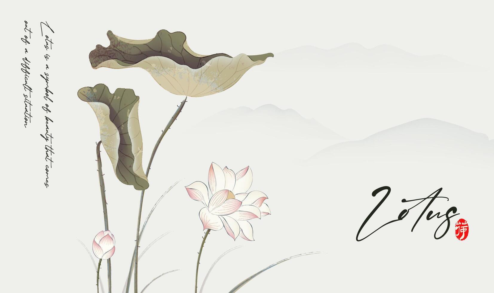 Ink illustrations of lotus flowers in full bloom vector