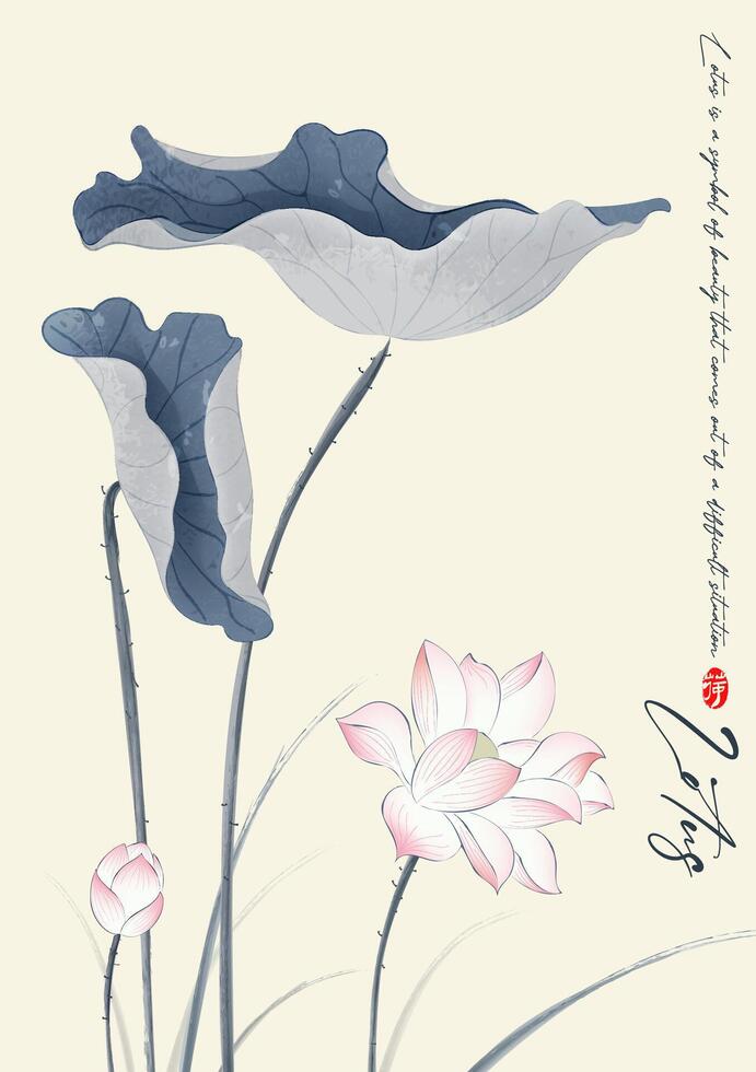 Ink illustrations of lotus flowers in full bloom vector