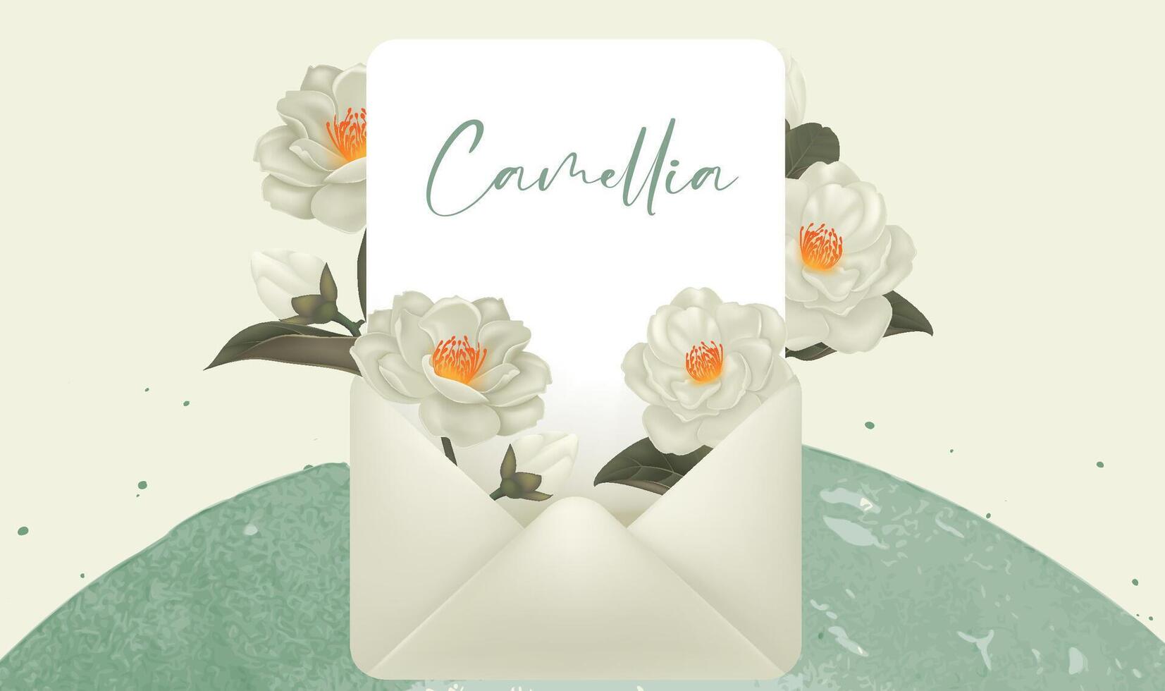 Blooming white camellia illustration design template vector