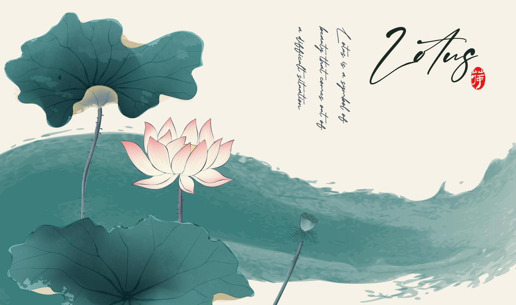 Ink illustrations of lotus flowers in full bloom vector