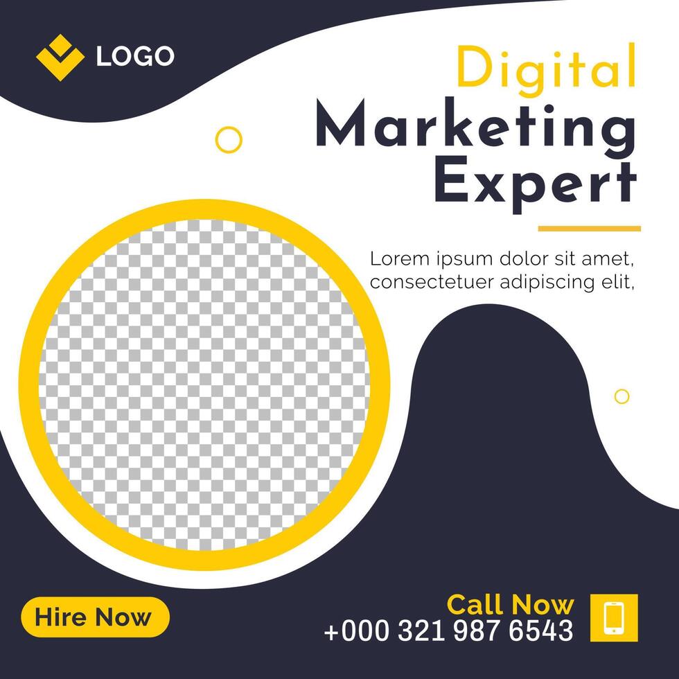 Digital Marketing Social Media Post Template, Digital marketing agency, Square Flyer Template, Digital Business Marketing Social Media Banner, graphic ad template. vector
