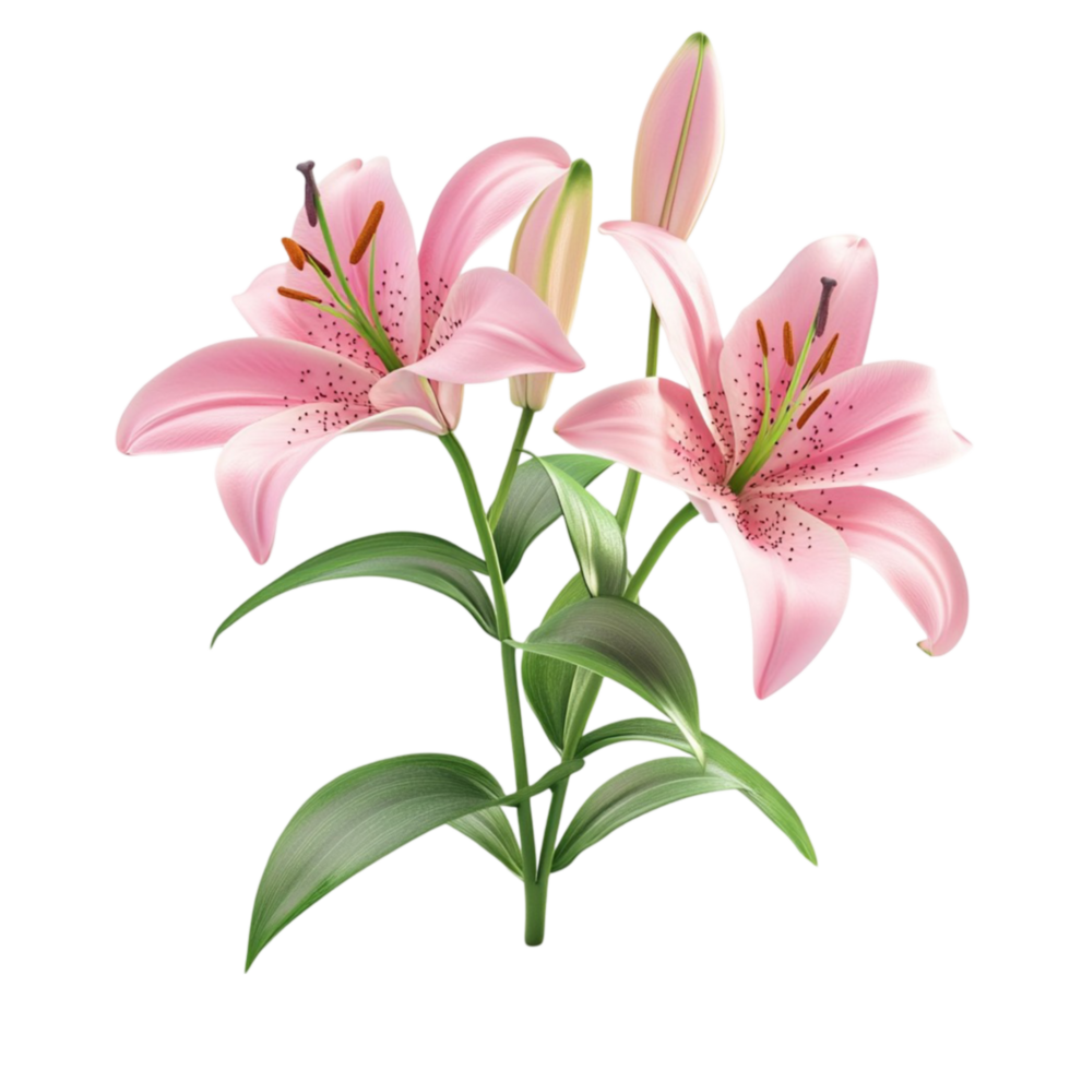 Pink Lily Flower with Leaves AI-Generative png