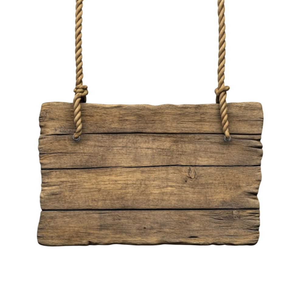 Wooden Sign Hanging on Rope AI-Generative png