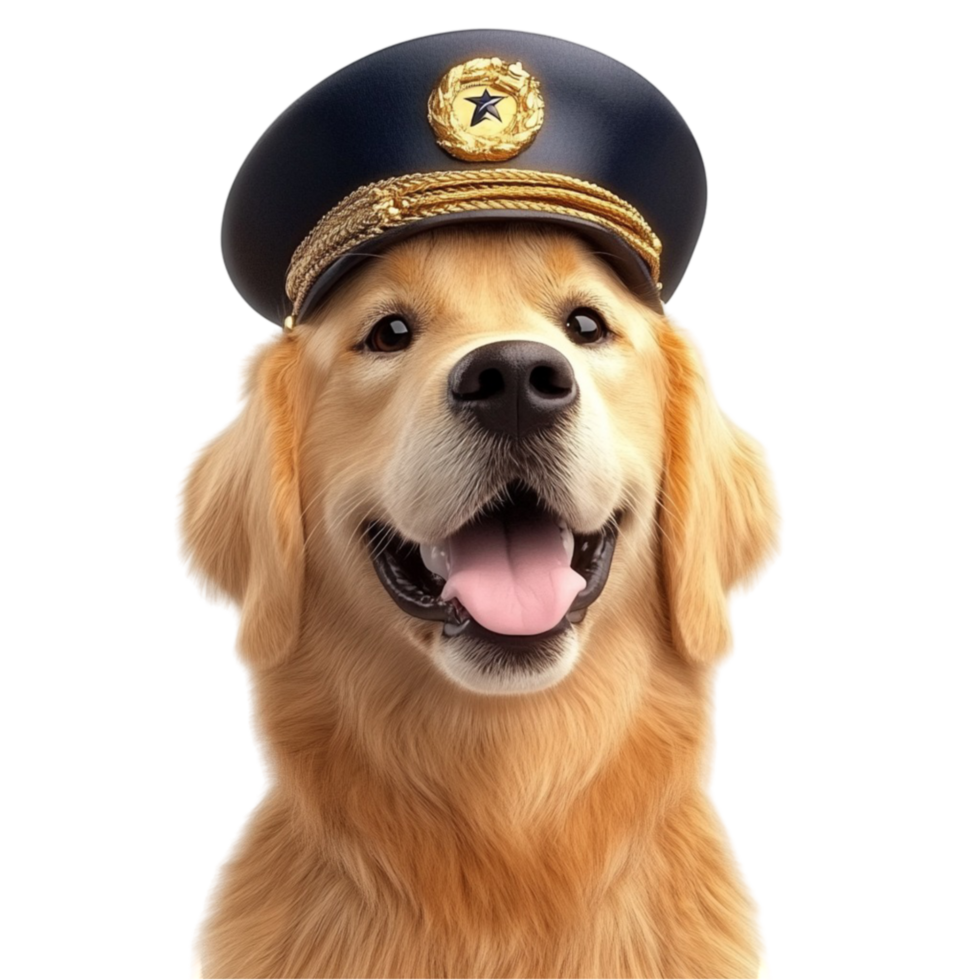 Golden Retriever in Police Hat AI-Generative png