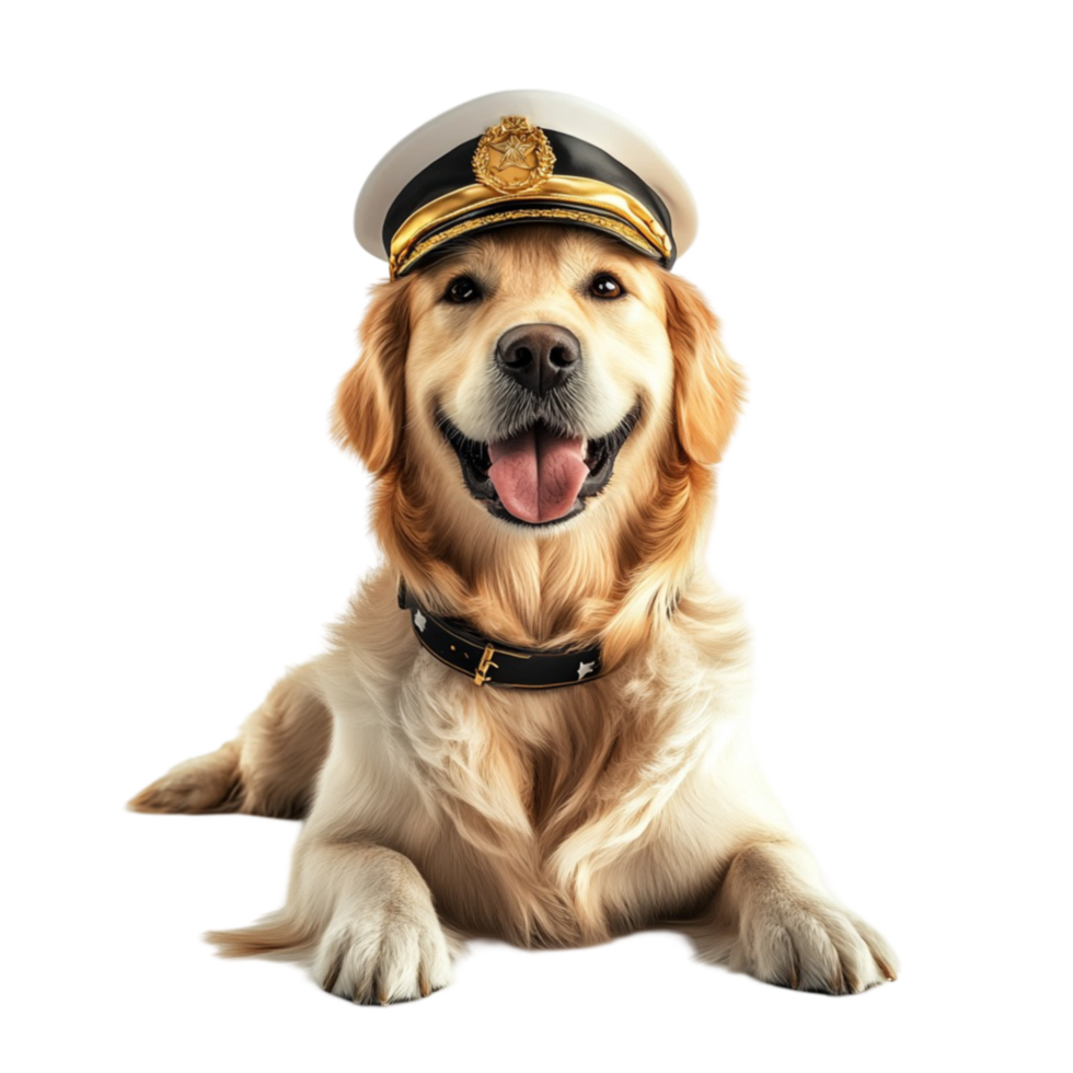 Golden Retriever in Captain Hat AI-Generative png