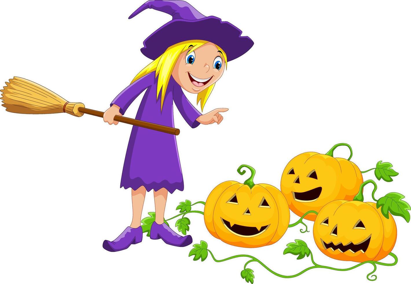 Cartoon witch and pumpkin isolated on white background vector