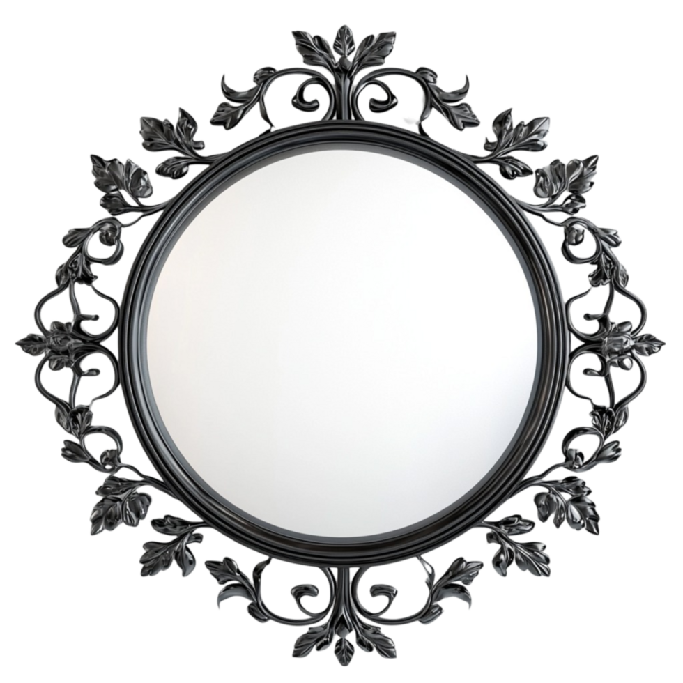 Round Mirror with Black Frame AI-Generative png
