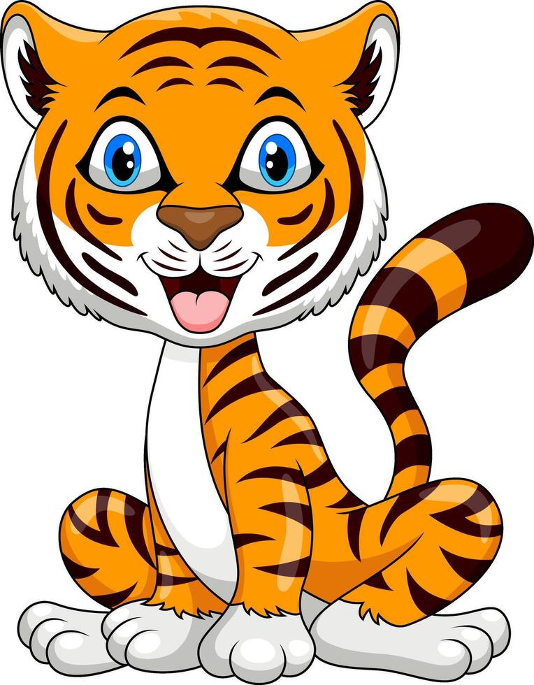Cartoon happy tiger on white background vector
