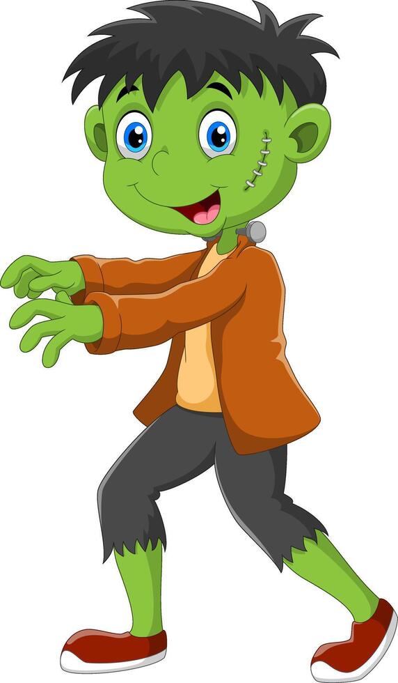 Cute zombie cartoon on white background vector