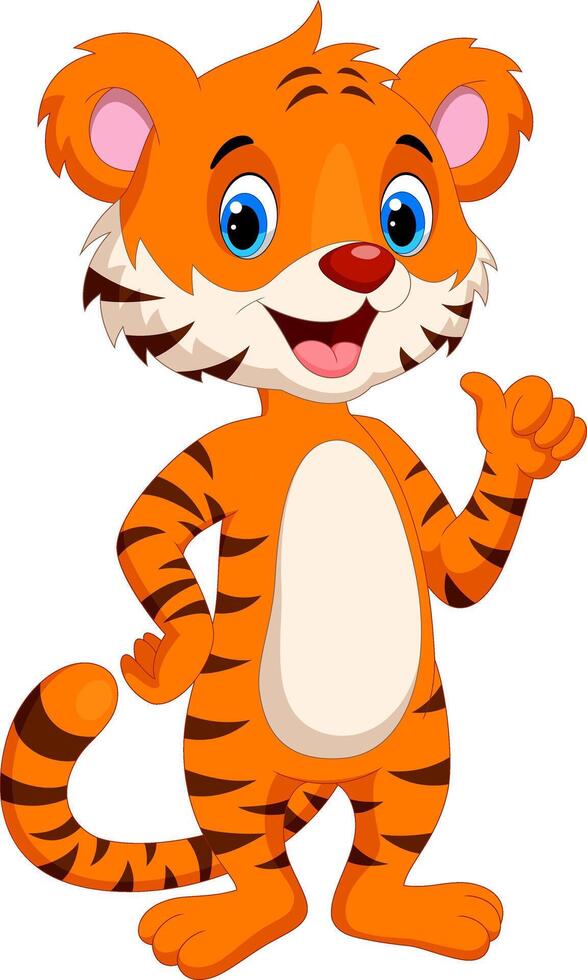 Cute tiger cartoon giving thumb up vector