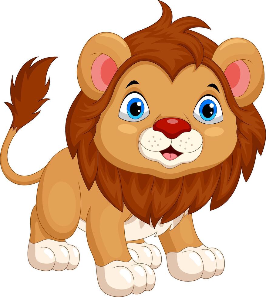 Cartoon cute baby lion on white background vector