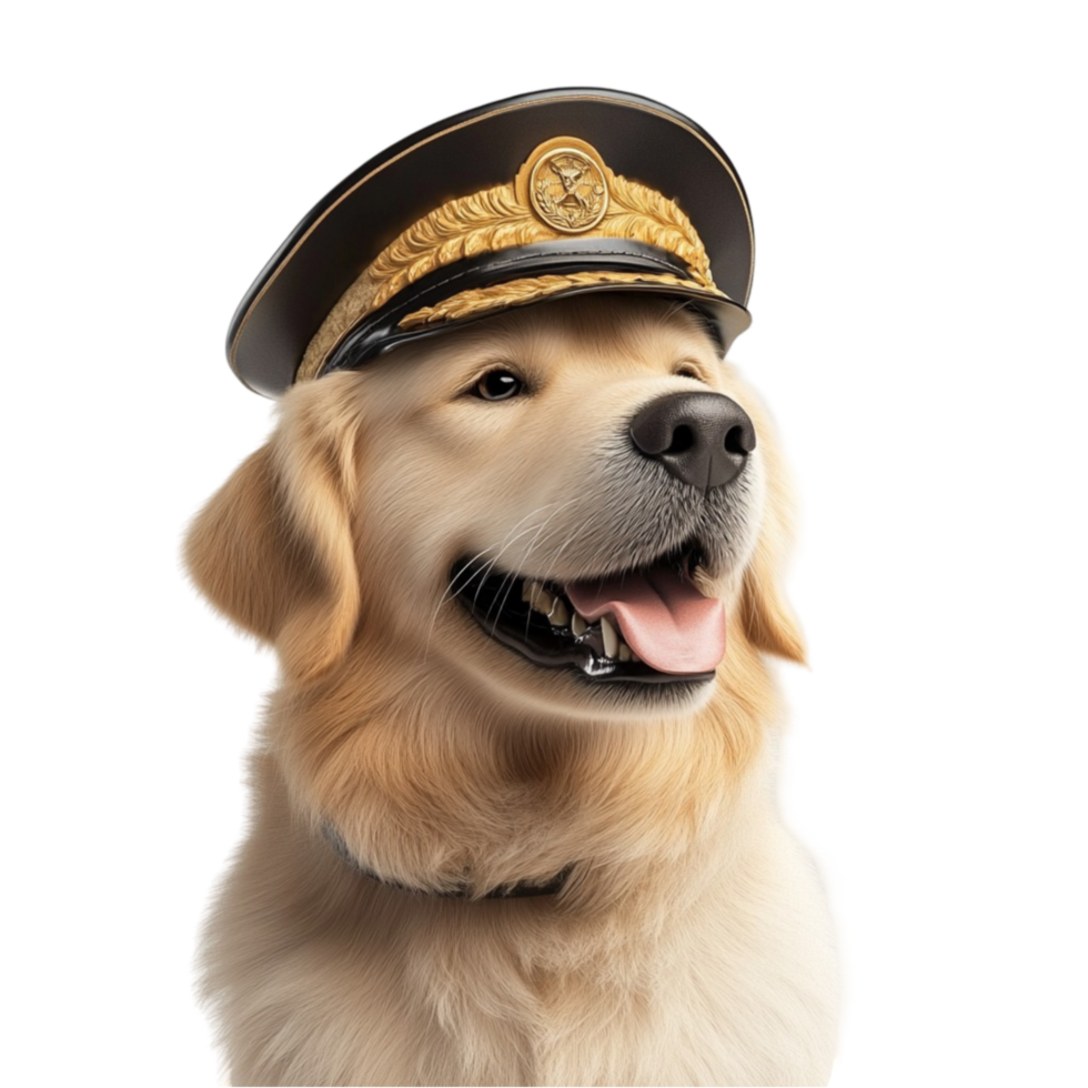 Golden Retriever in Military Hat AI-Generative png