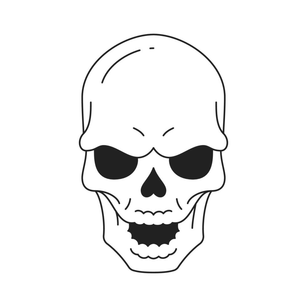 Y2k spooky angry smiling human skull psychedelic neo gothic line icon flat illustration vector