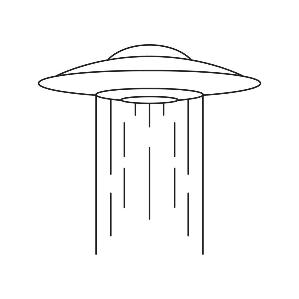 Y2k UFO saucer alien spaceship with futuristic light illumination outline icon vector