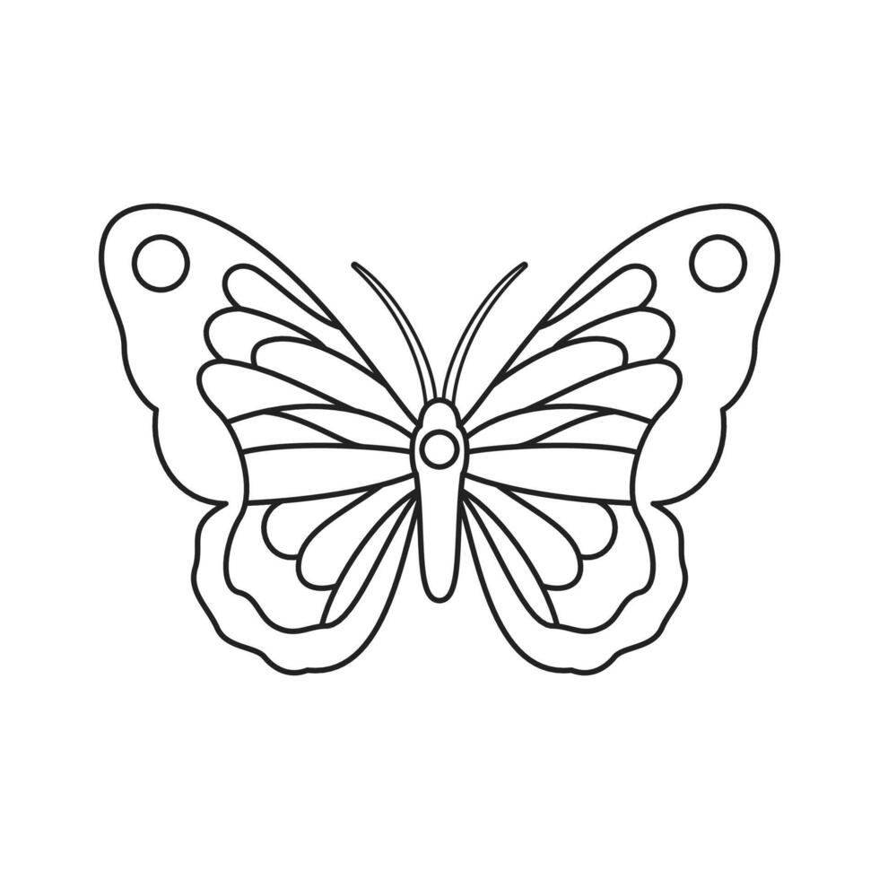Y2k butterfly with ornamental wings summer monochrome pop art groovy line icon vector