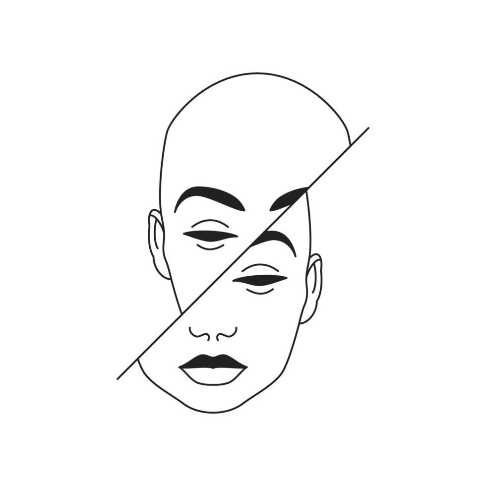 Y2k abstract human head chopped section psychedelic contemporary pop art line icon vector