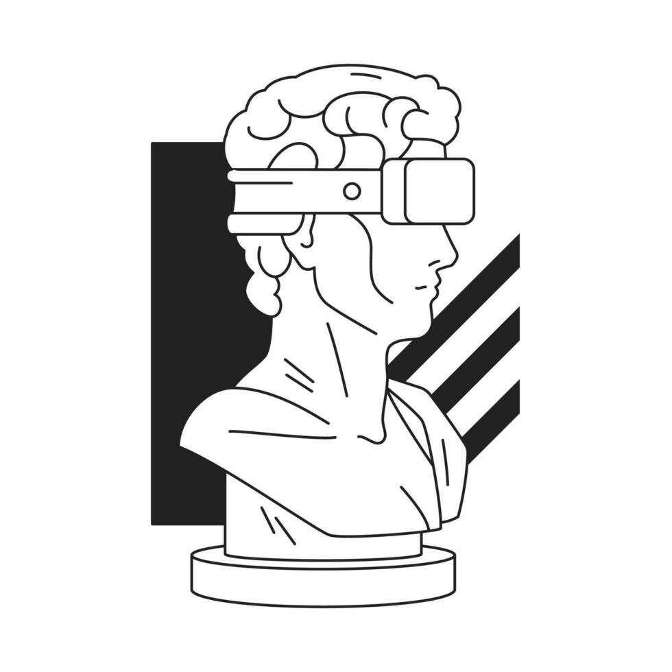 Y2k surreal Greek bust god in VR goggles futuristic contemporary pop art icon flat vector