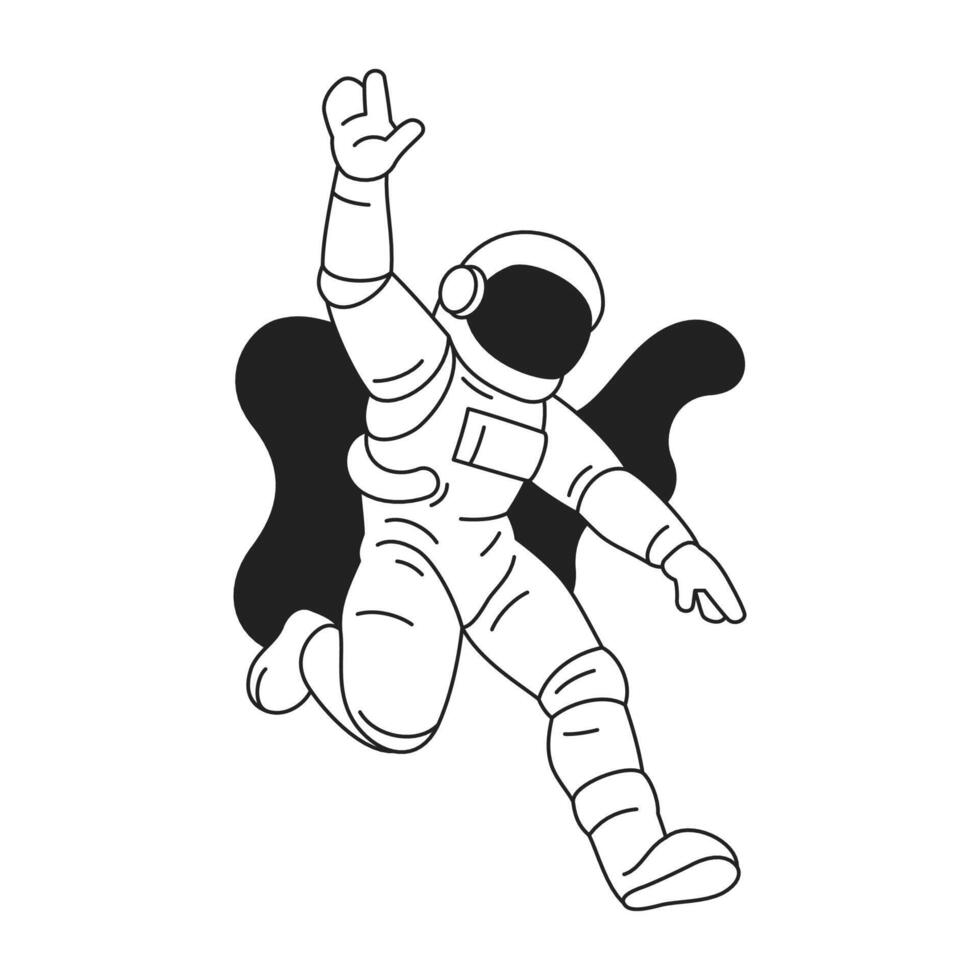 Y2k happy astronaut in spacesuit greeting contemporary pop art outline icon flat vector