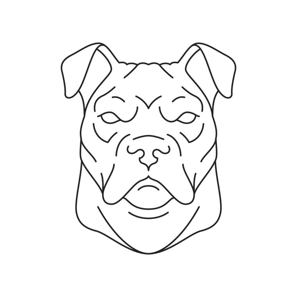 Y2k strong dog pitbull portrait contemporary art tattoo outline icon illustration vector