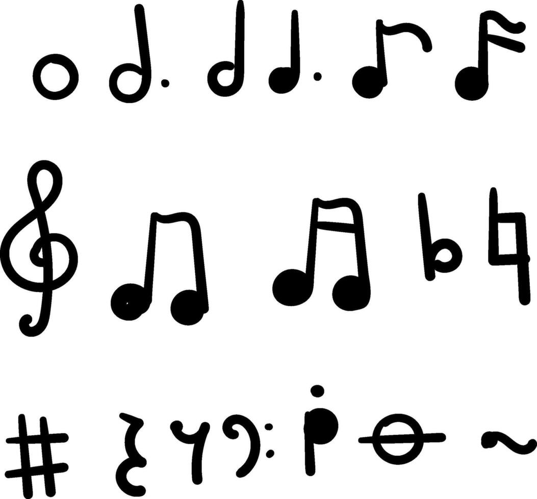 music note icons musical hand drawn doodle Illustration set Collection vector