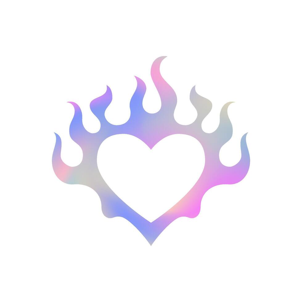 Y2k metal hologram gradient heart fire flame silhouette icon flat illustration vector