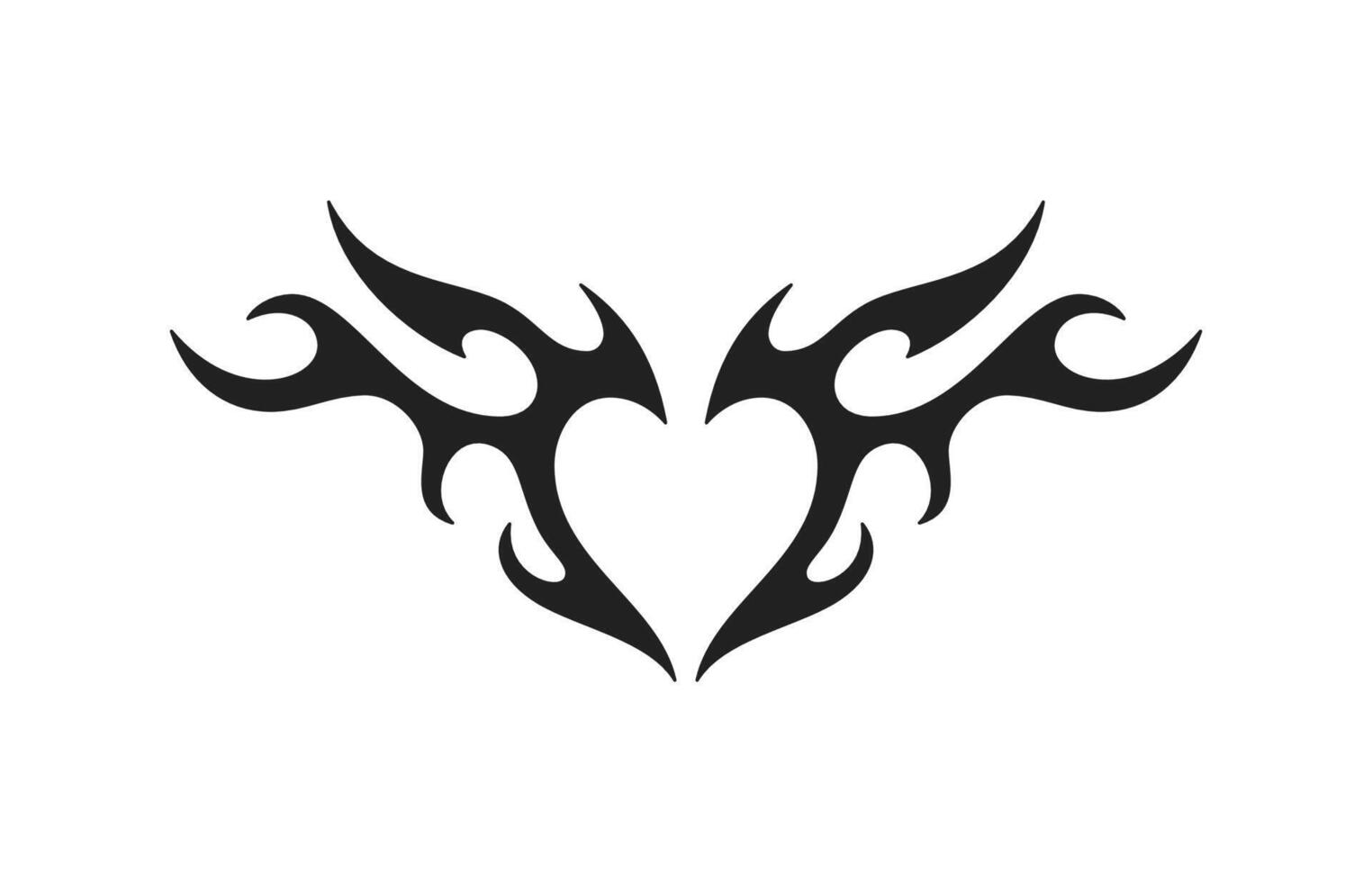 Y2k neo gothic burning heart silhouette with wings black tattoo icon flat illustration vector