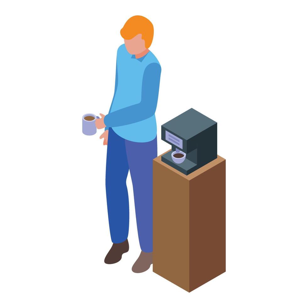 Office worker enjoying coffee break with coffee machine vector