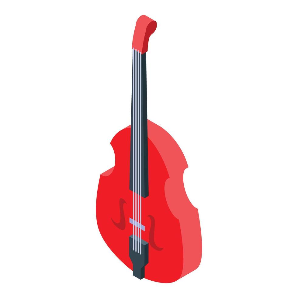 Red acoustic bass guitar standing up isometric view vector