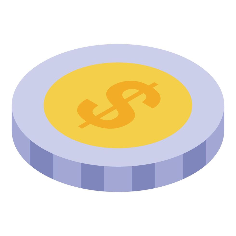 Gold dollar coin isometric style representing wealth vector