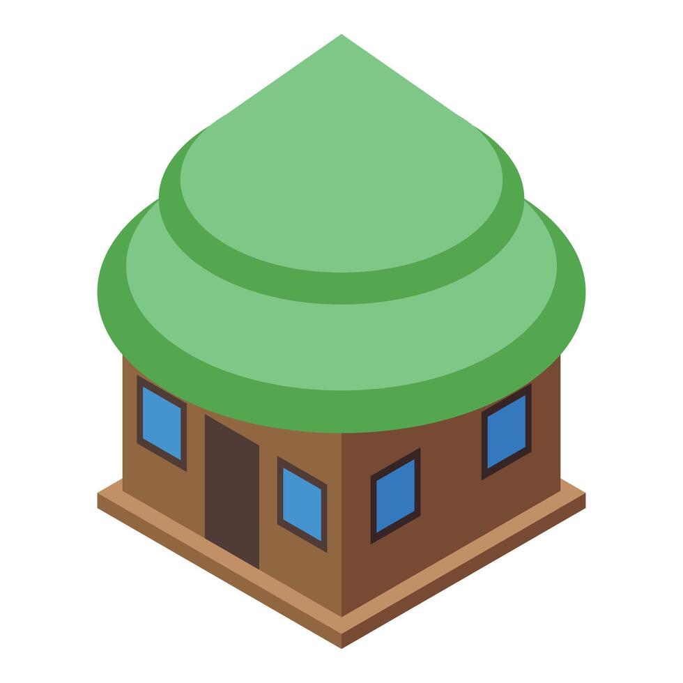 African tribal hut with green roof isometric illustration vector