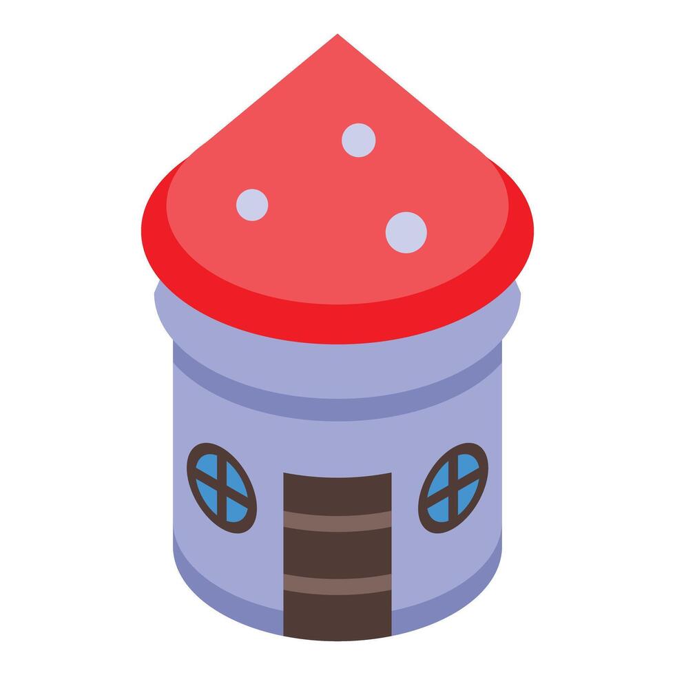 Small fantasy house with red mushroom roof standing on white background vector