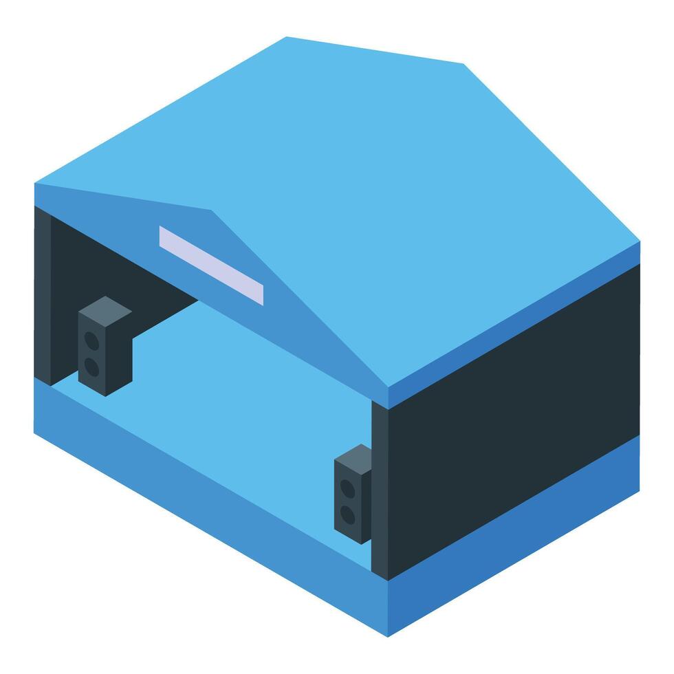 Outdoor stage isometric icon with speakers and blue roof vector