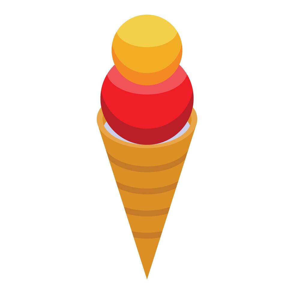 Delicious ice cream scoops standing in waffle cone vector