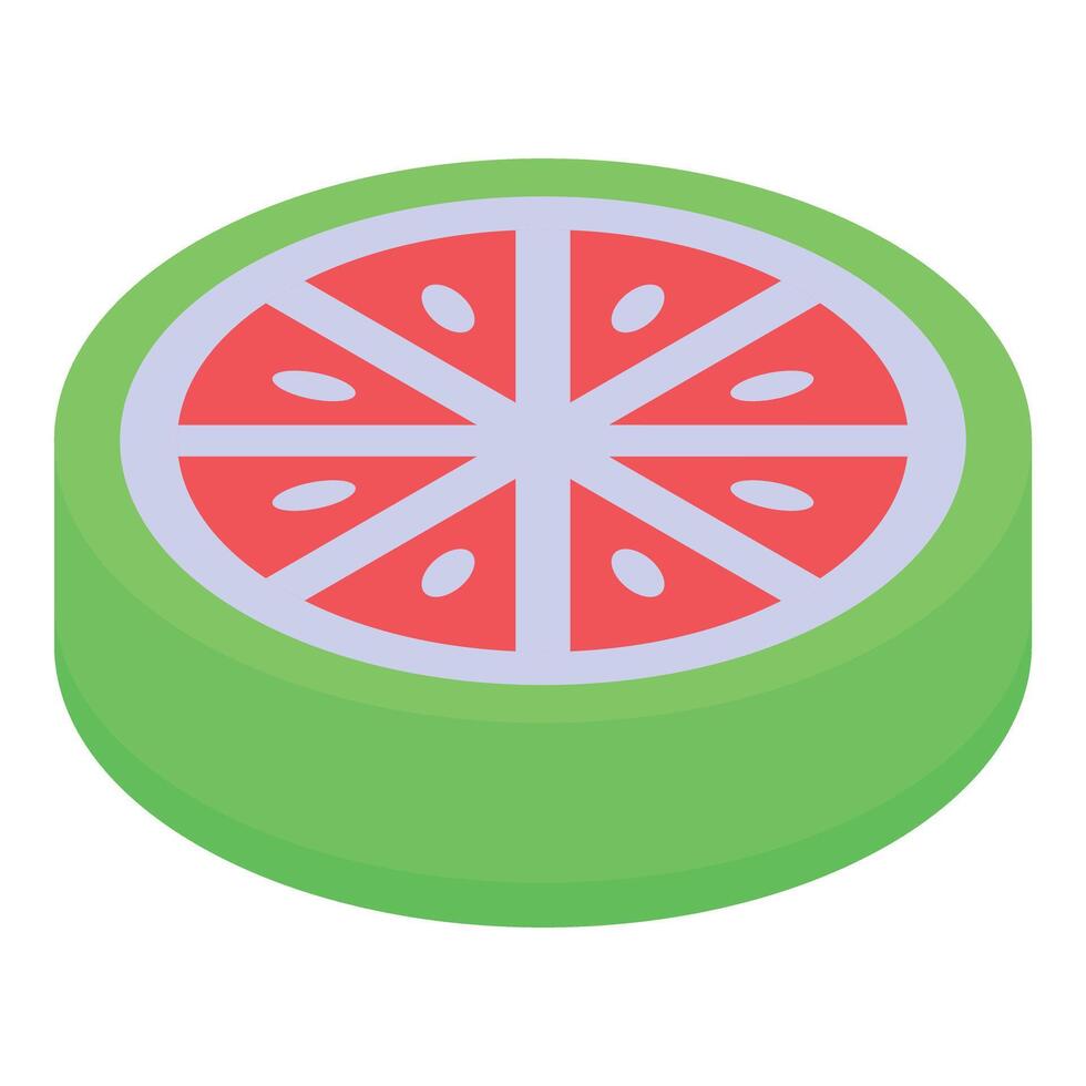 Isometric slice of watermelon showing refreshing red inside vector