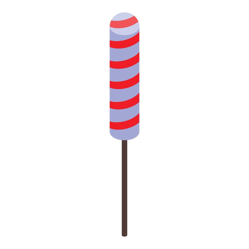 Red and white striped sweet candy on stick isometric view vector