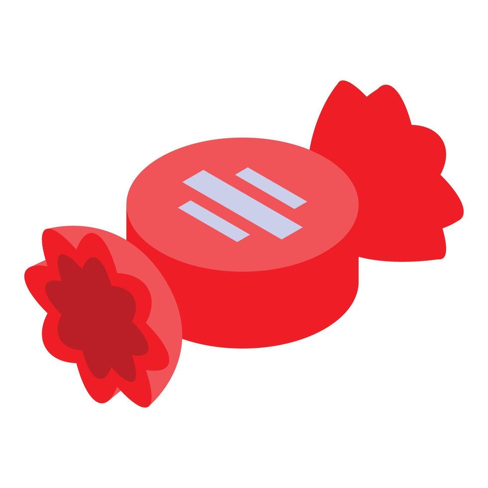 Round candy in red wrapper isometric icon vector