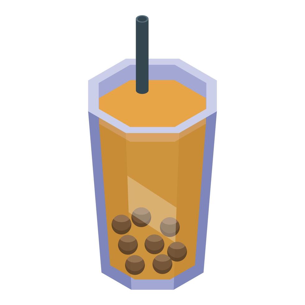 Bubble tea glass with straw isometric view vector